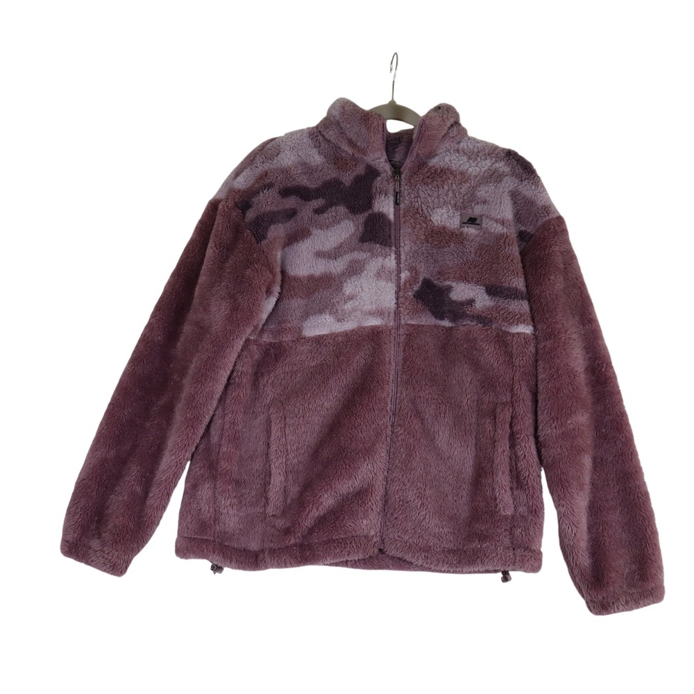New Balance Fleece Sherpa Zip-Up Jacket Small Pink Camo Athleisure Fall Gorpcore